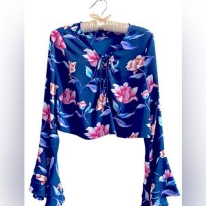 Forever 21 Navy Long Sleeve Crop Top